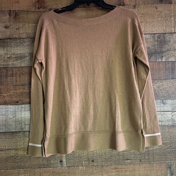 Joules Vivianna slash neck long sleeve tan white sweater, open tail size 4 New‎ - Picture 2 of 11